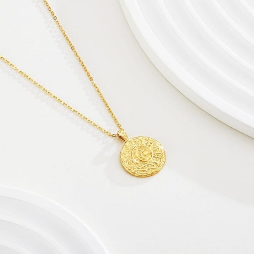 18k Gold-Plated Medallion Necklace – Textured - Picture 2 of 3